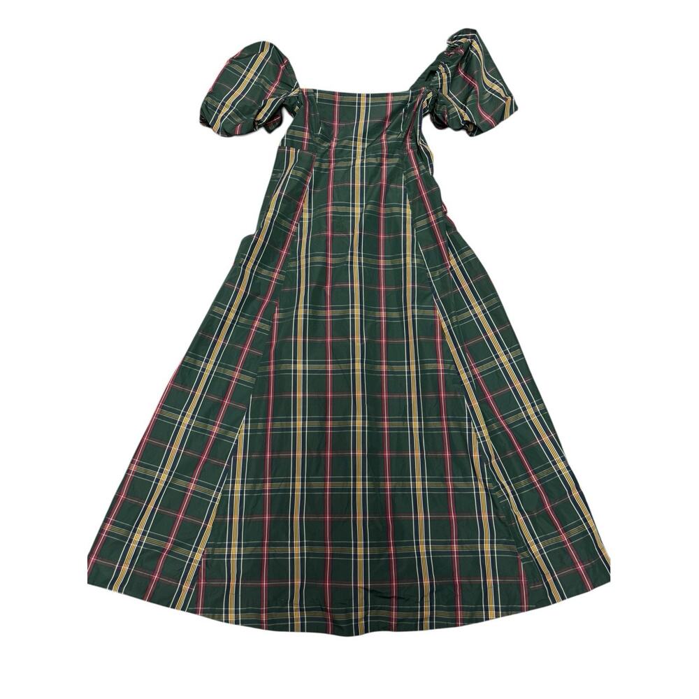 Hill House Matilda Dress Green Tartan Plaid Puff Sleeve Midi Size M - Picture 7 of 11